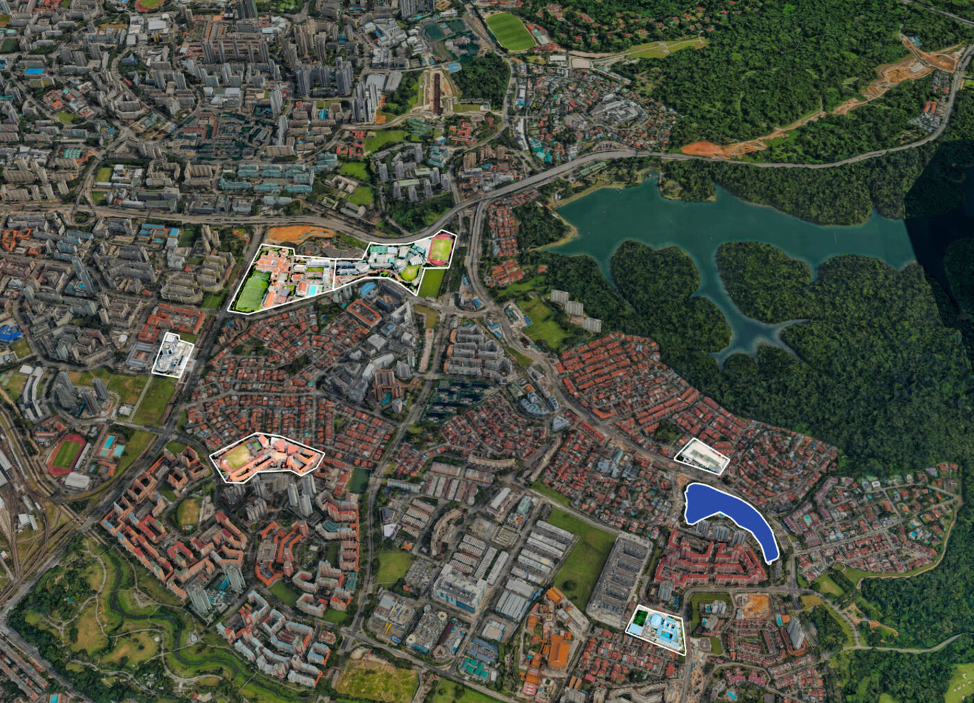 Aerial view of the Thomson Reserve site beside MacRitchie Reservoir